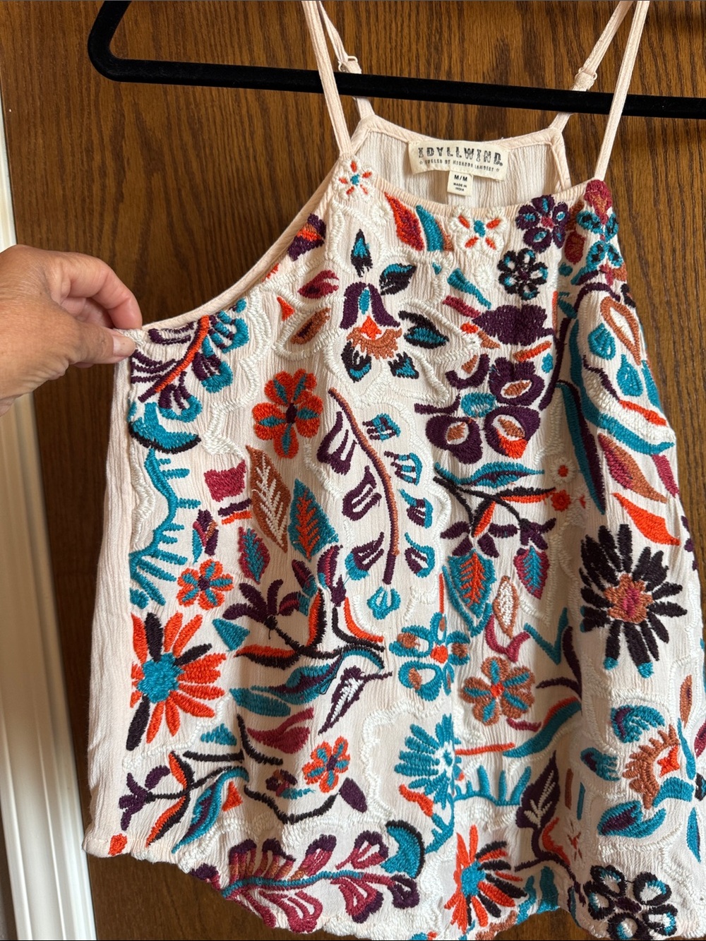 Idyllwind White Camisole with Multicolor Floral Embroidery